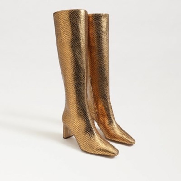 Sam Edelman Gold Heeled Boots with Sleek Design NEW size 6 & 9.5 - Picture 1 of 12